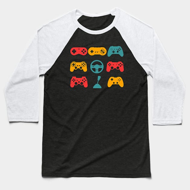 Video Game Console Controllers Retro 80's 90's Arcade Gamer Baseball T-Shirt by Wakzs3Arts